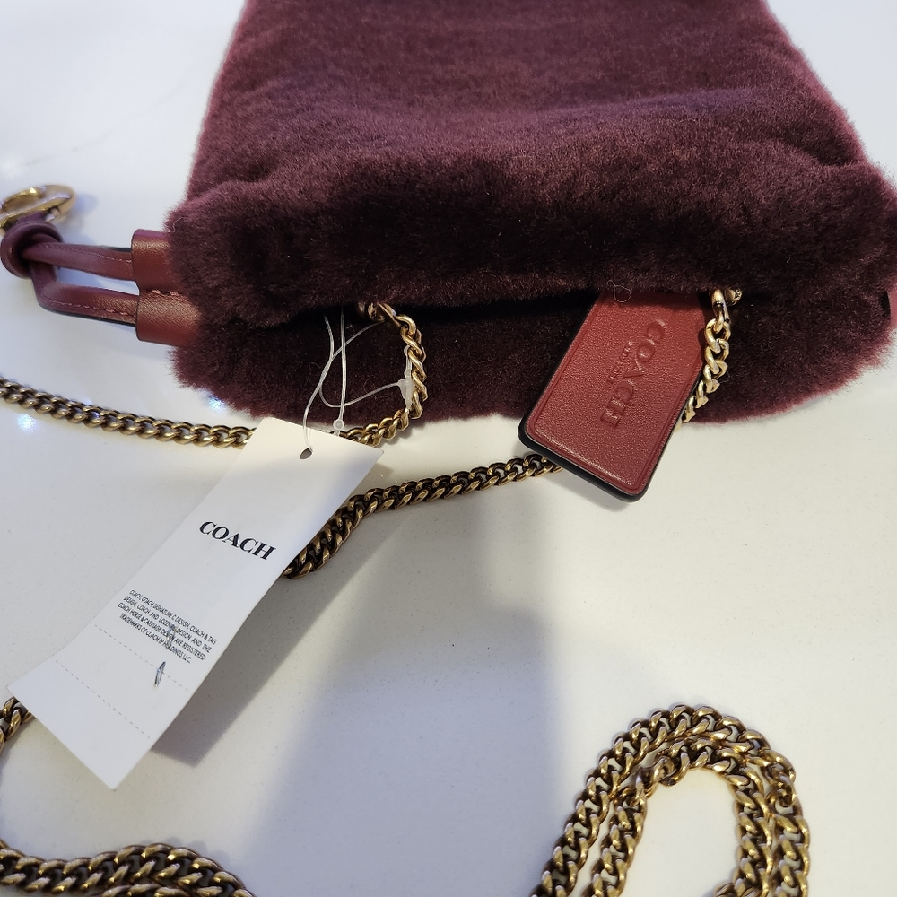 NWT Coach Drawstring Shearling Crossbody Pouch Bag #CE759 Wine - Picture 2 of 6